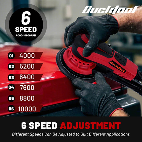 Bucktool variable speed control enables smooth adjustments across materials.