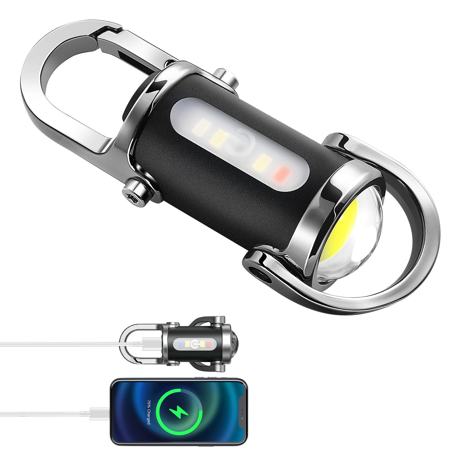 BudaTao Emergency Keychain Flashlight front view showing compact 3-in-1 design for on-the-go lighting.