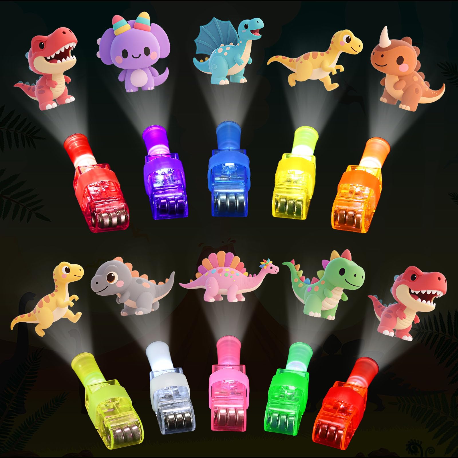 Budbof dinosaur LED finger light projector displays T rex pattern for storytelling