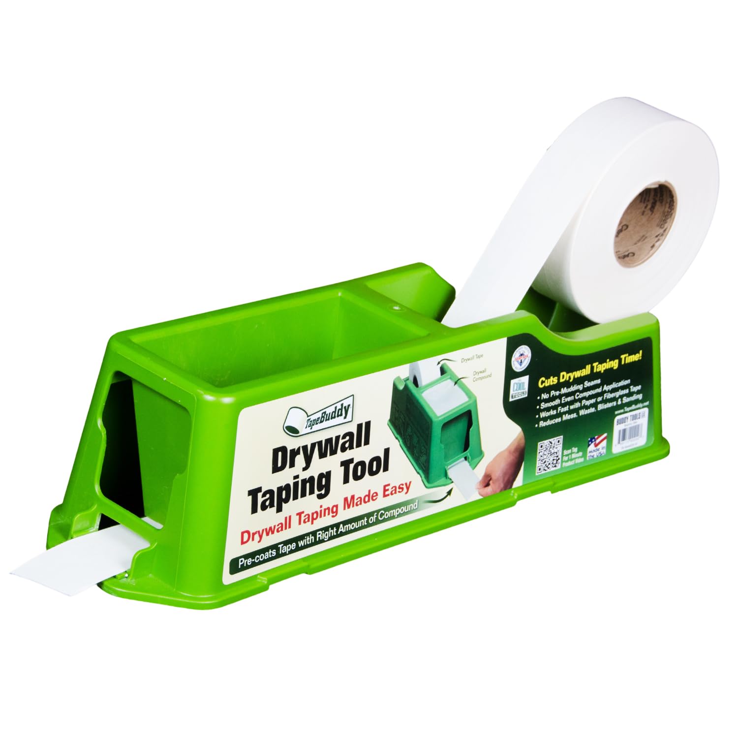 TapeBuddy front view showing durable HDPE body for easy drywall taping