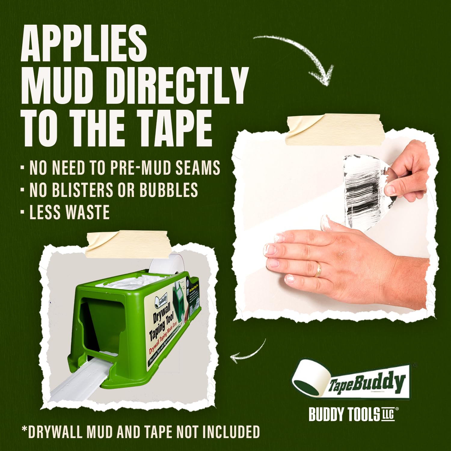 TapeBuddy in use on a drywall seam for bubble-free results