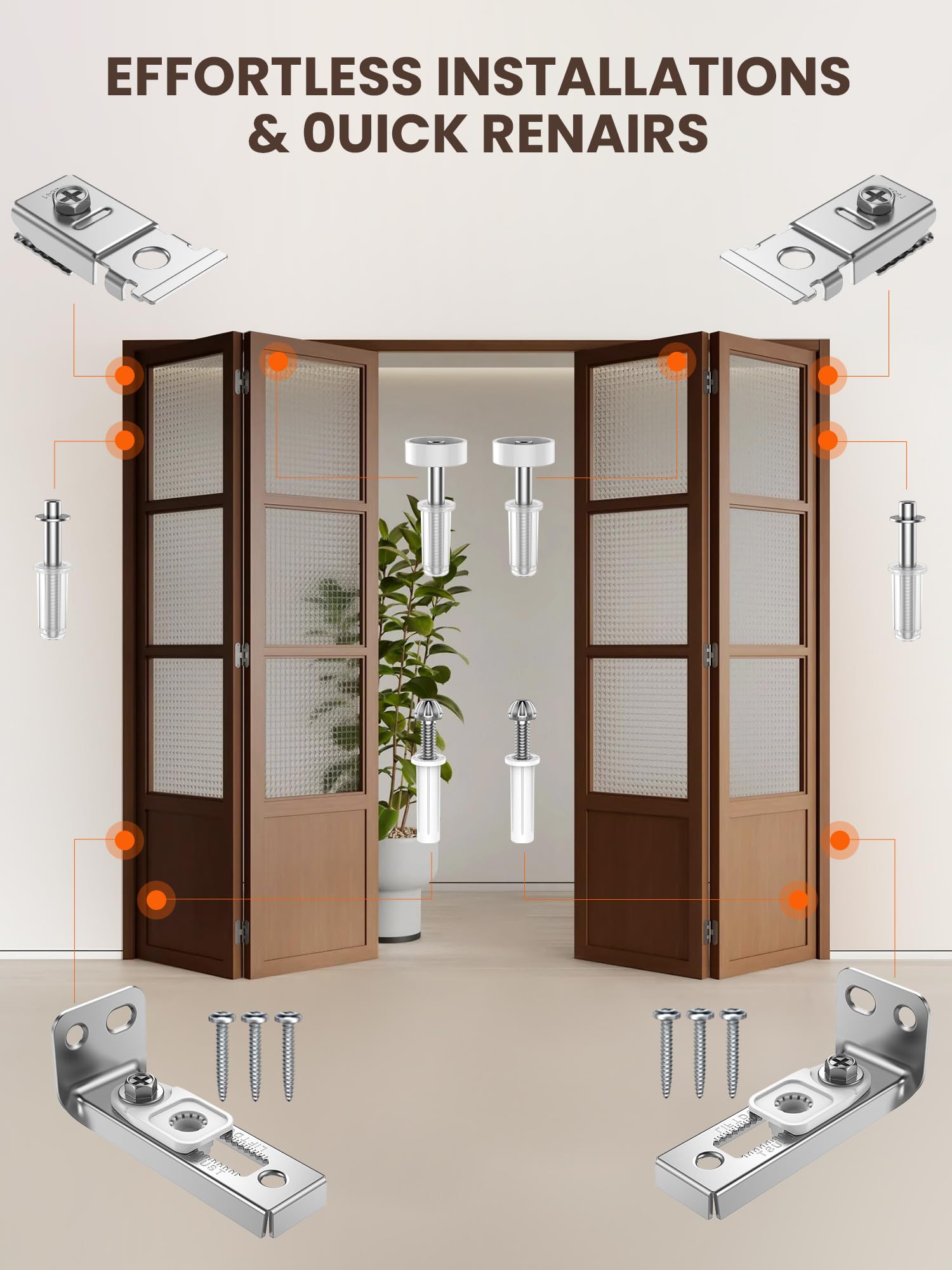 BUDONI bottom pivot for stable, balanced folding door action.