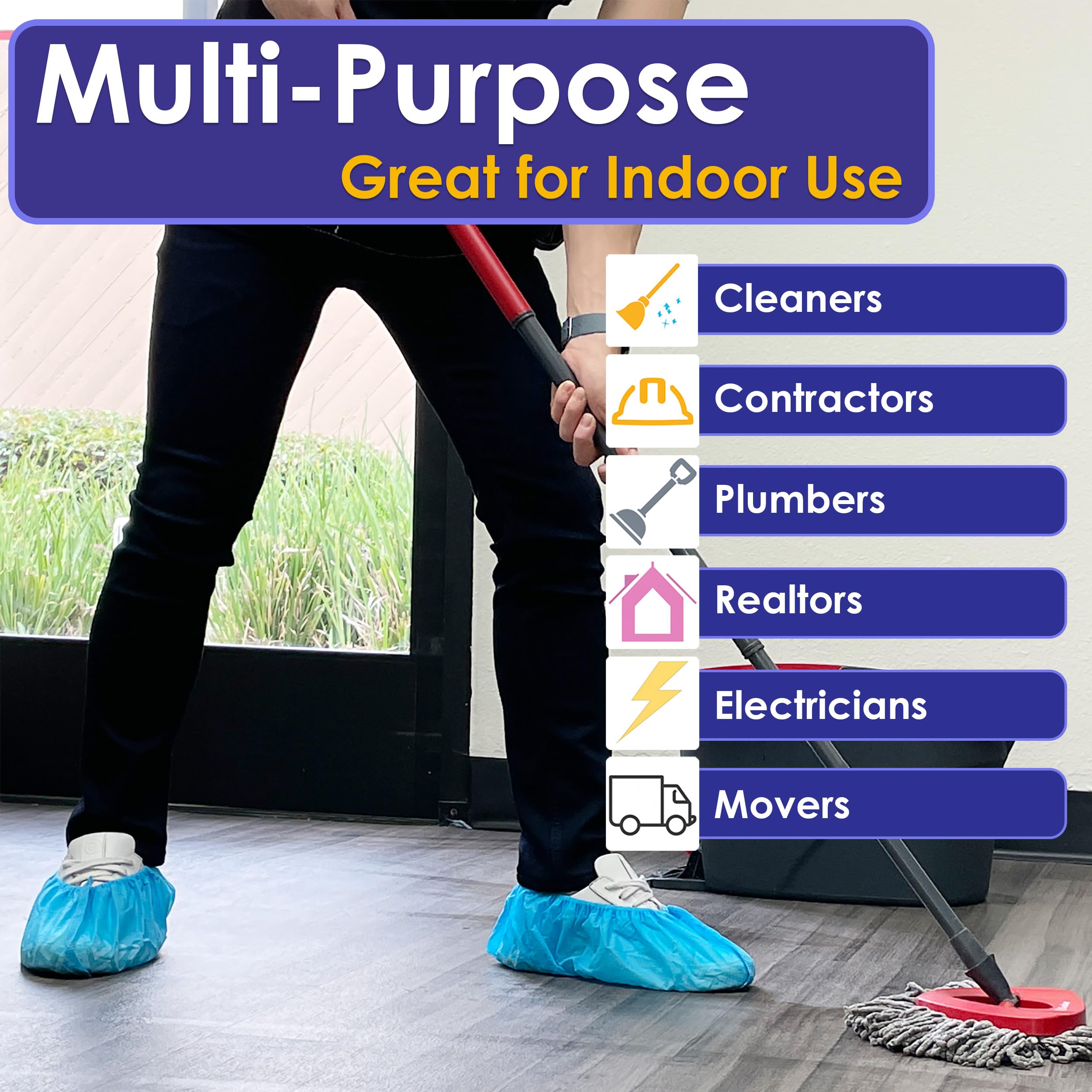 Buena Goods non-slip boot covers protect hardwood and tile floors.