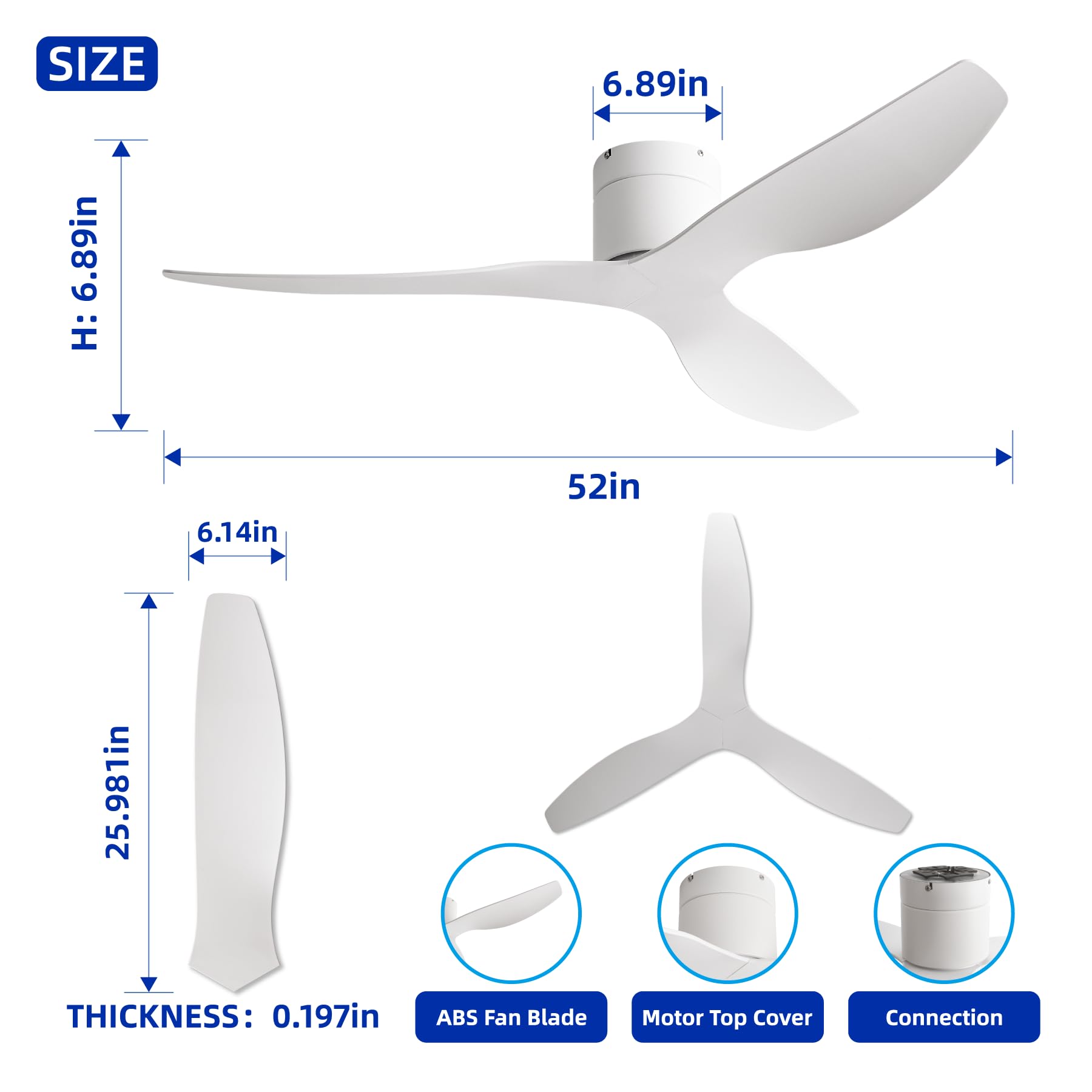 BUENION remote-controlled ceiling fan no light for easy adjustment