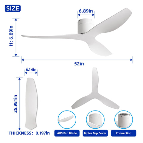BUENION remote-controlled ceiling fan no light for easy adjustment