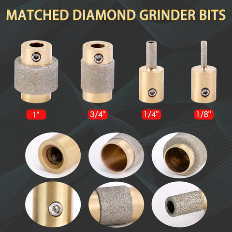 Brass core diamond grinder bit close-up in four sizes