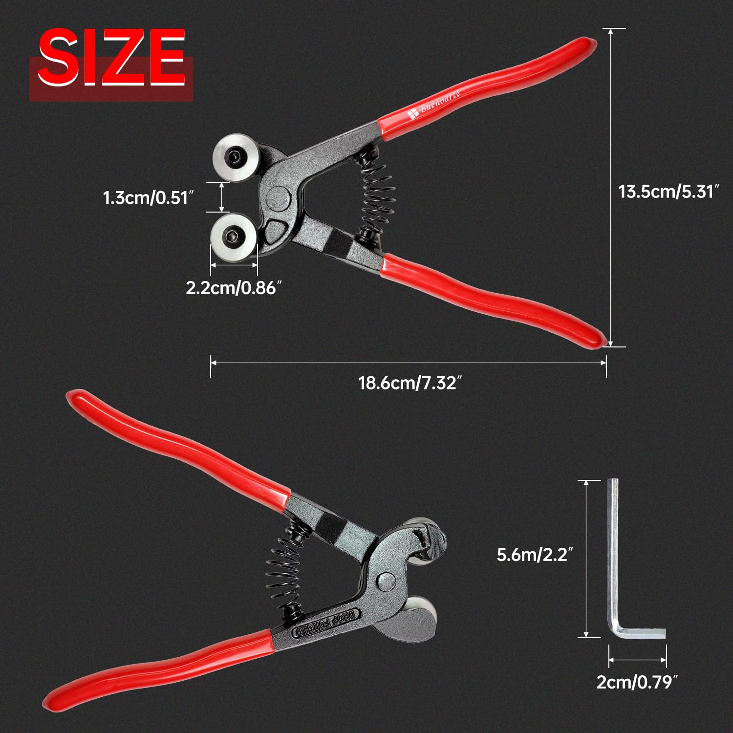 Buenoarte heavy-duty steel construction provides durability for tough tile jobs.