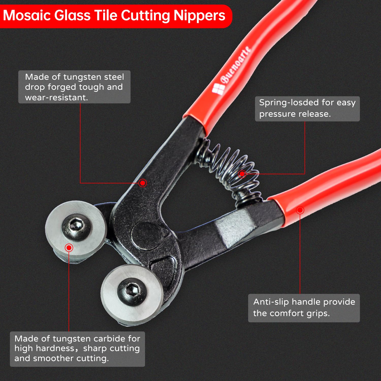 Buenoarte spring-return mechanism ensures controlled jaw action for consistent cuts.