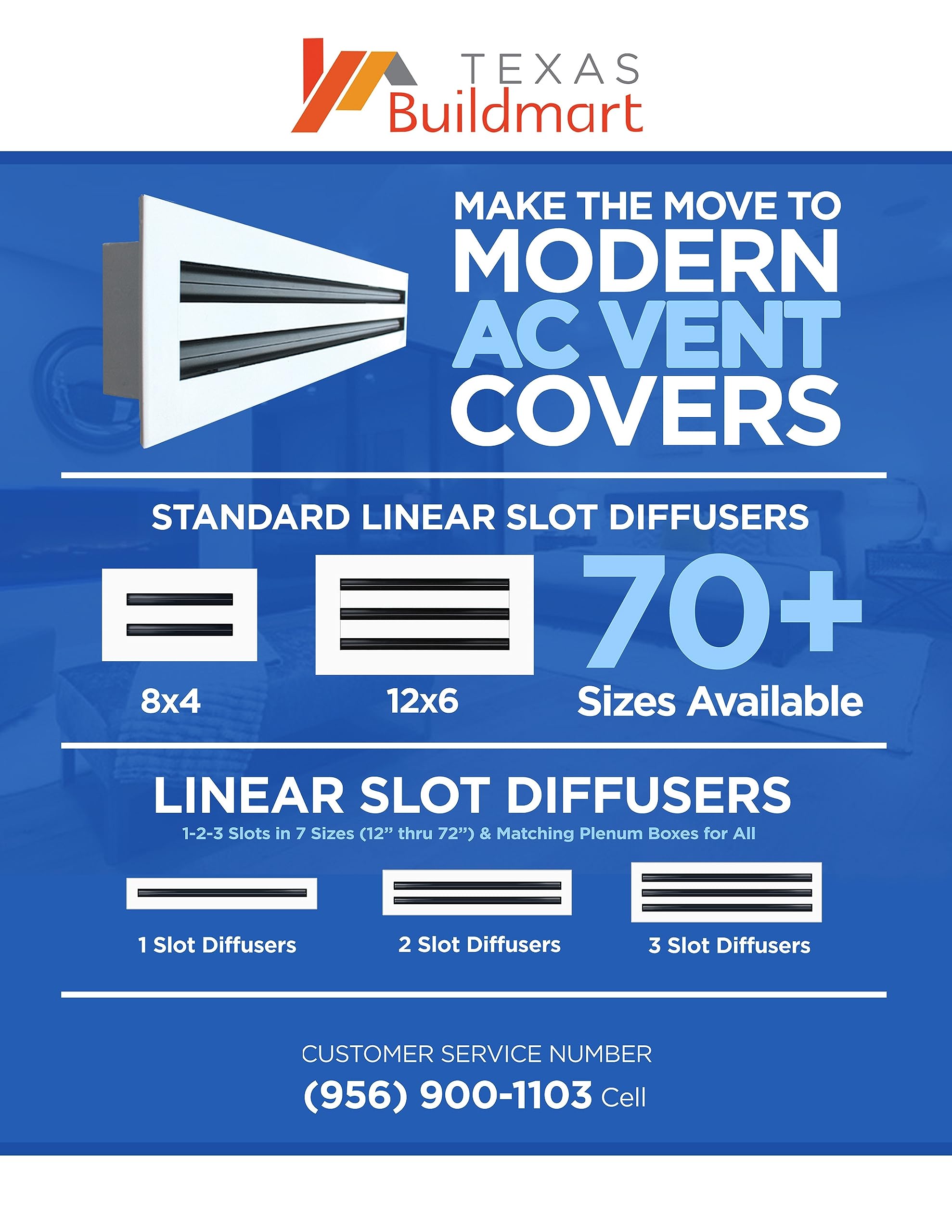 BUILDMART catalog featuring 70 standard vent sizes and 40 linear diffusers