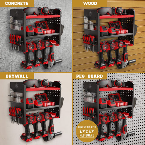 BuiltStrong four drill racks maximize storage space and organization.