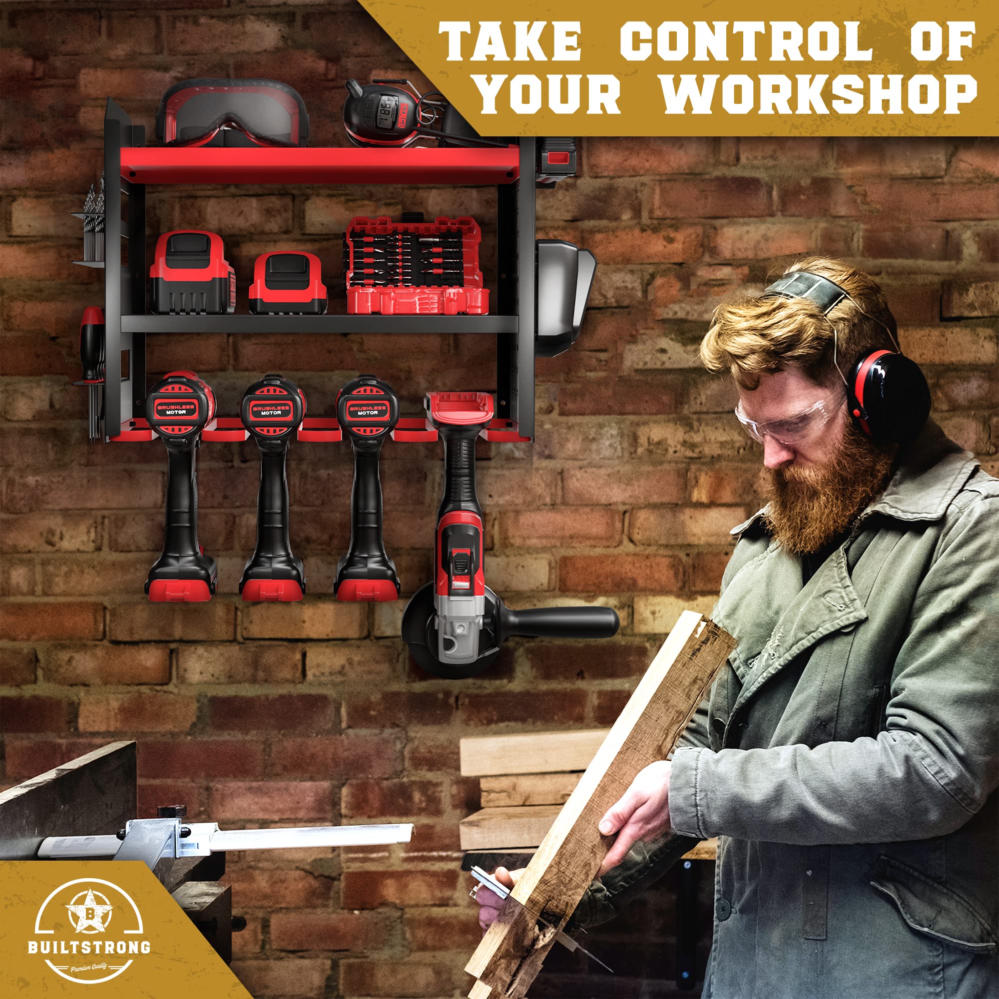 BuiltStrong two utility racks offer versatile storage for tools and accessories.