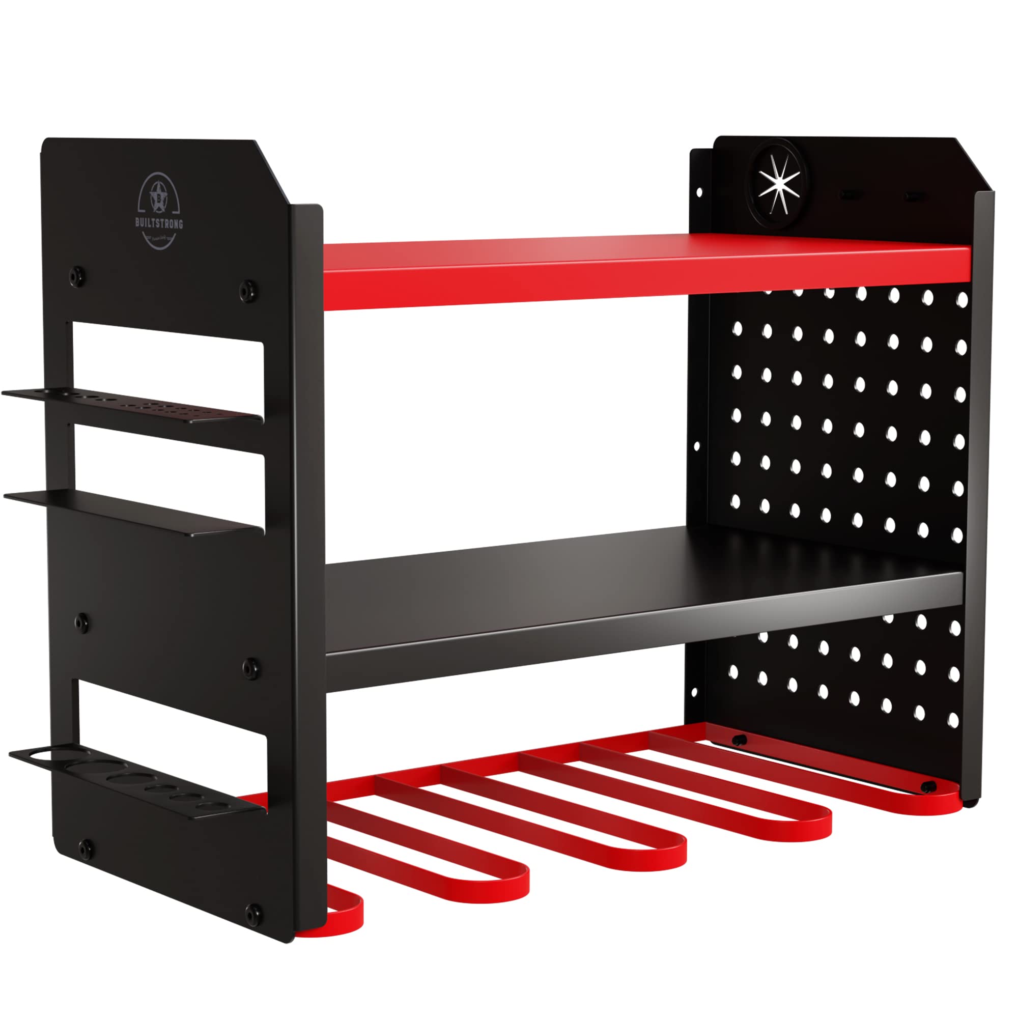 BuiltStrong wall mount dimensions 17.2 by 14 by 8.7 inches for compact garage fit.