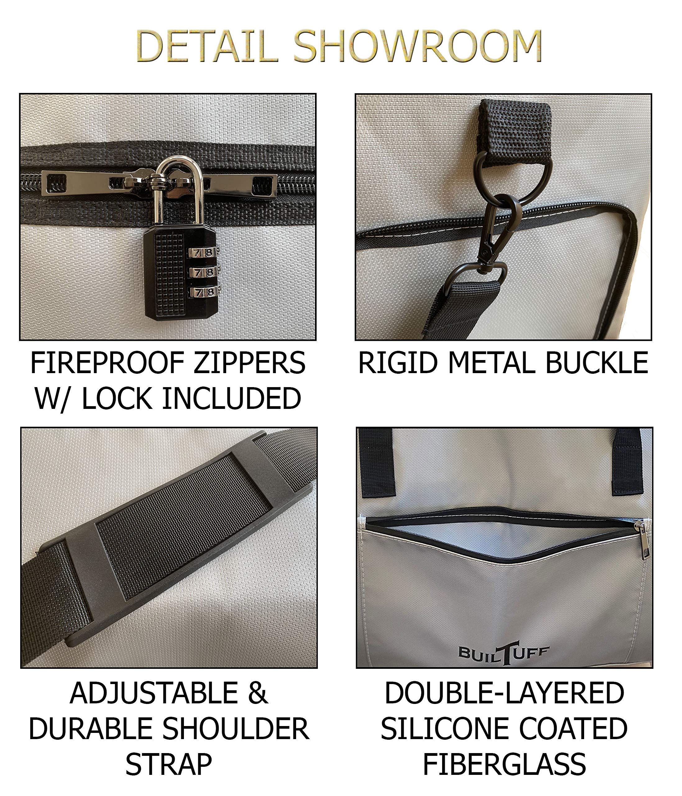 BuilTuff fireproof duffel grey adjustable strap for easy carrying