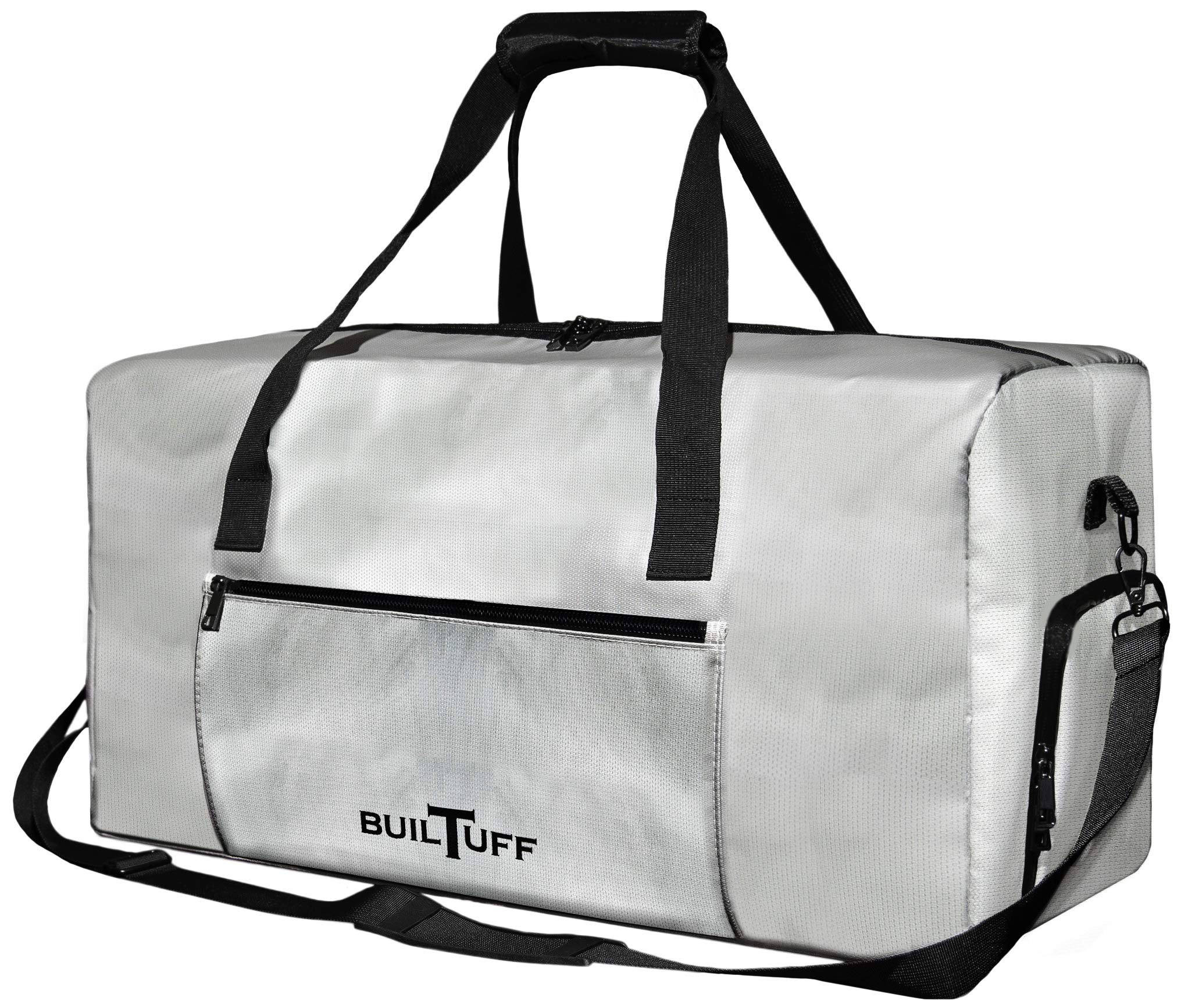 BuilTuff fireproof duffel bag grey front view showcasing durable construction for valuables
