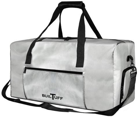 BuilTuff fireproof duffel bag grey front view showcasing durable construction for valuables