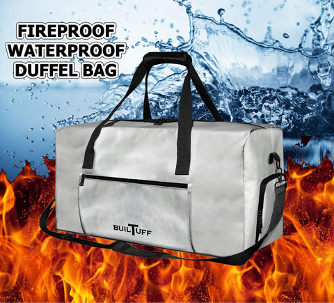 BuilTuff fireproof duffel grey close-up of material and durability