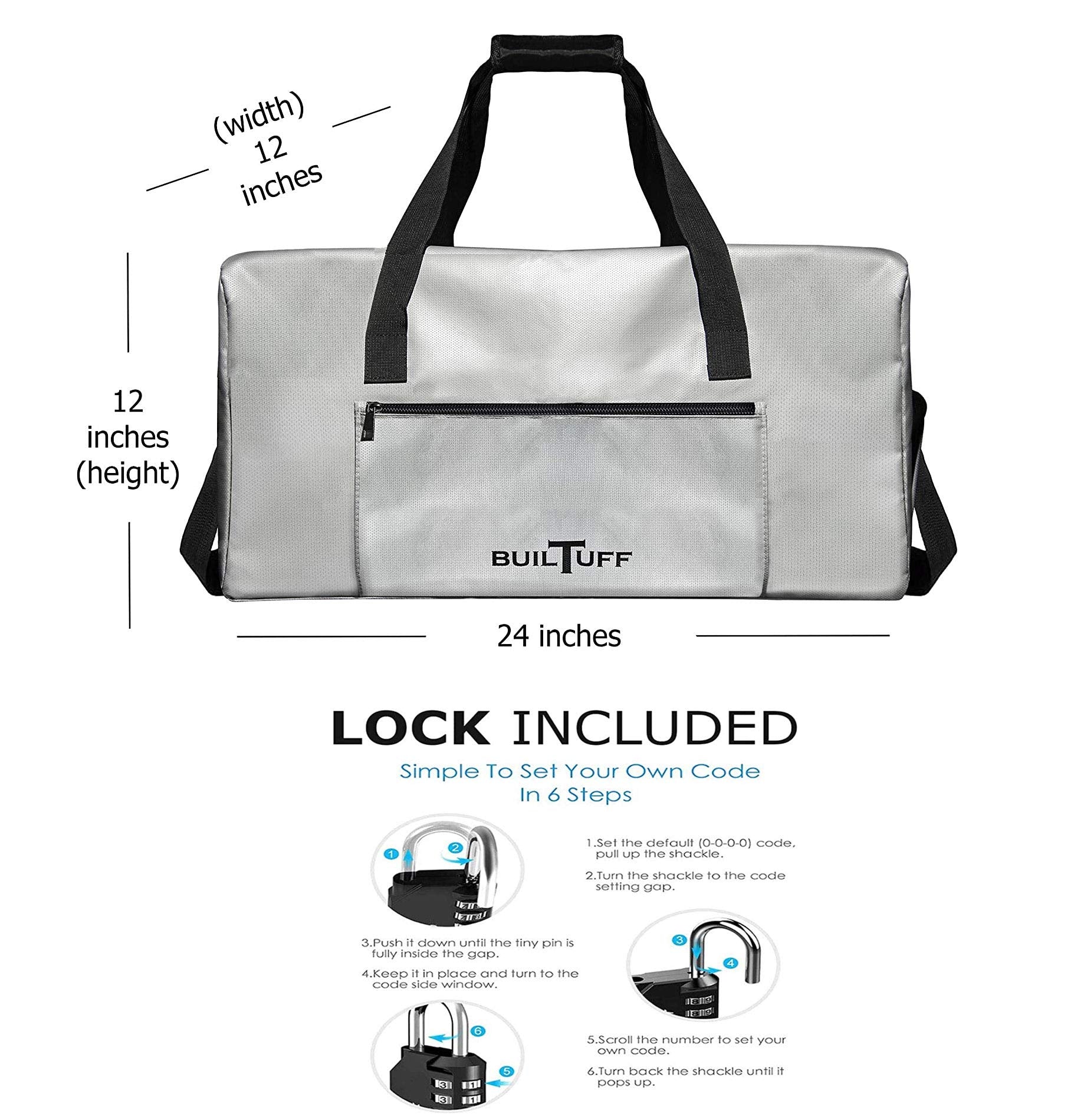 BuilTuff fireproof duffel grey opened with compartments for organization