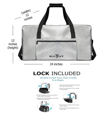 BuilTuff fireproof duffel grey opened with compartments for organization