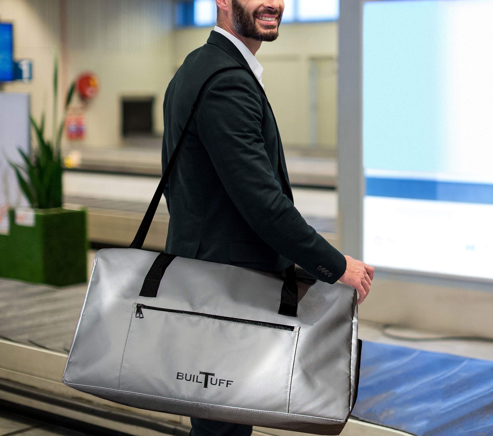 BuilTuff fireproof duffel grey storage scenario in home or travel