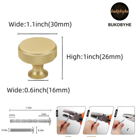 BUKOBYHE brushed gold knob detail highlighting knurled texture.