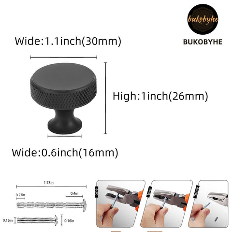 BUKOBYHE 10-pack display of matte black knobs for kitchen cabinets and drawers