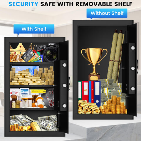 Bukumo removable shelf helps organize documents, jewelry, and drives.