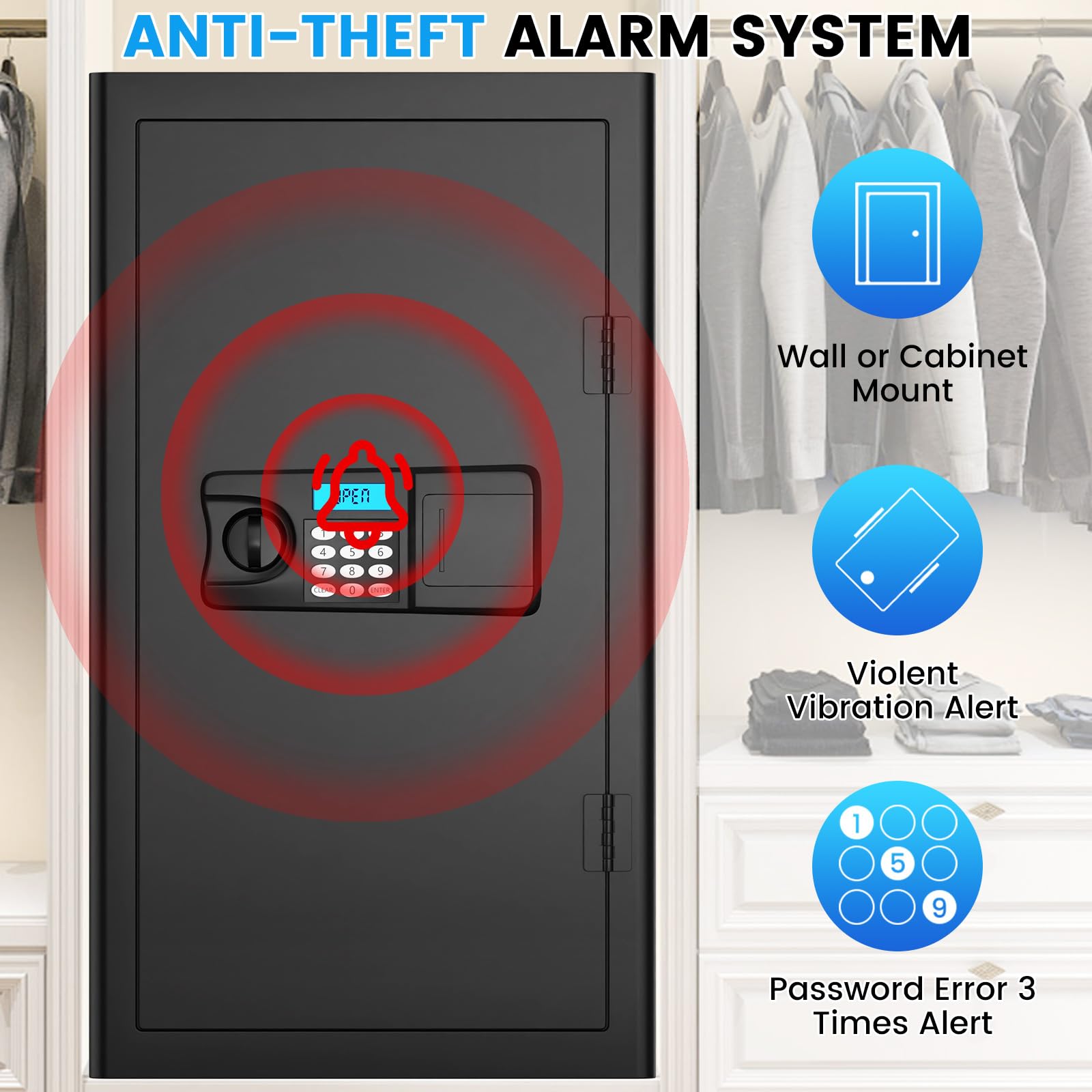 Bukumo large-capacity safe suitable for documents, meds, and valuables.