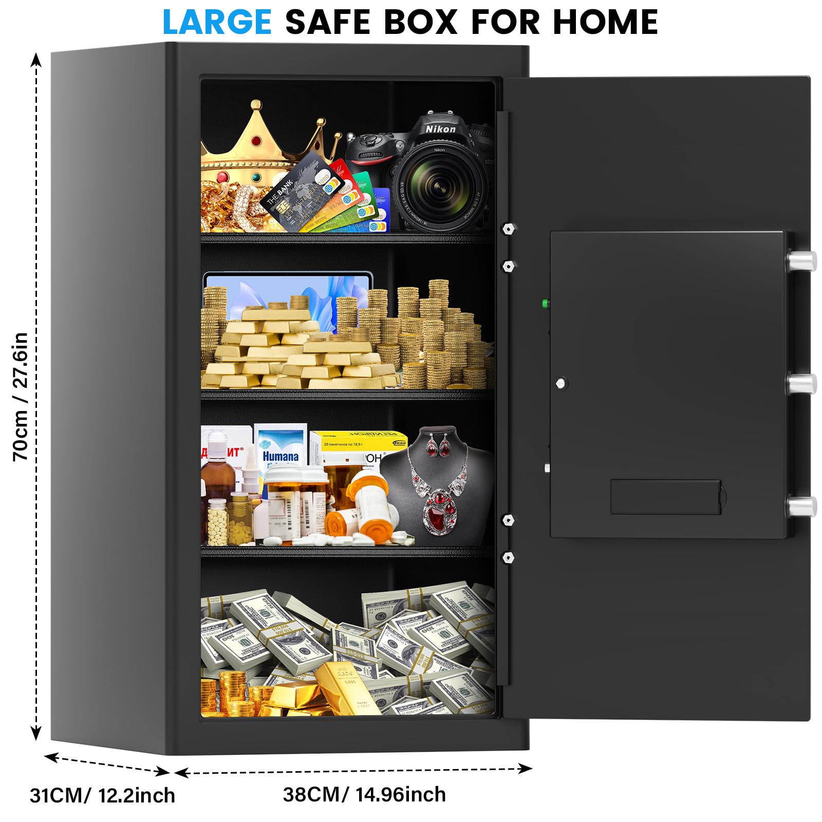 Bukumo fireproof safe steel construction offers strong protection against tampering.