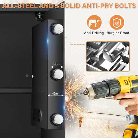 Bukumo safe with anti-theft alarm and anchoring for secure installation.