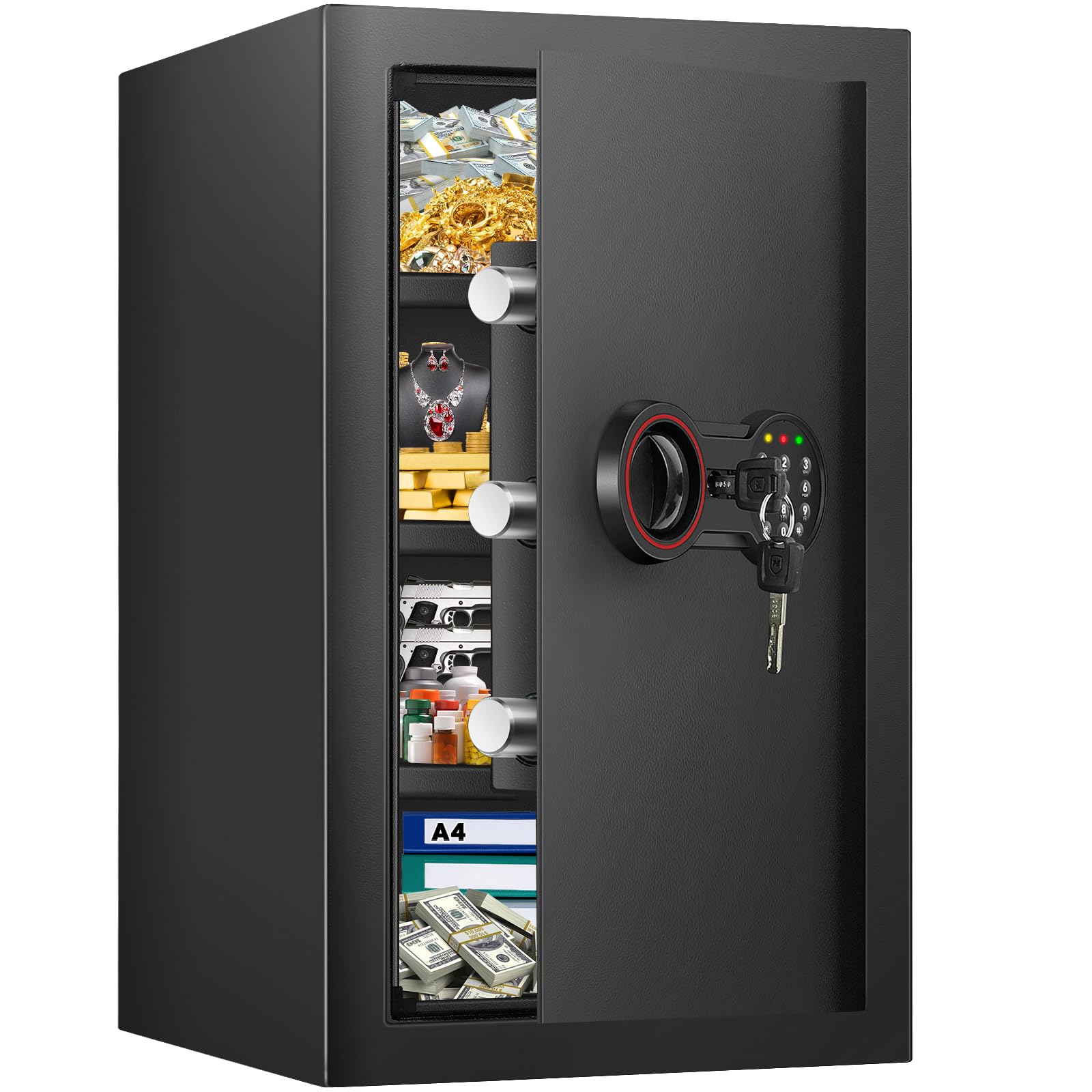 Bukumo large safe with LED interior light for quick access to valuables.