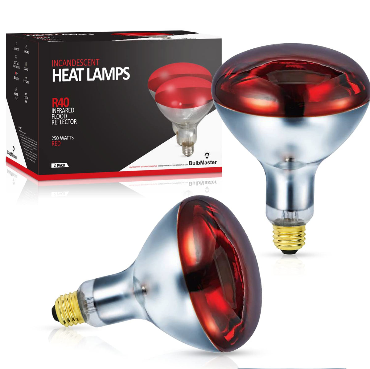 BULBMASTER 250W R40 red heat lamp radiating warmth for pets
