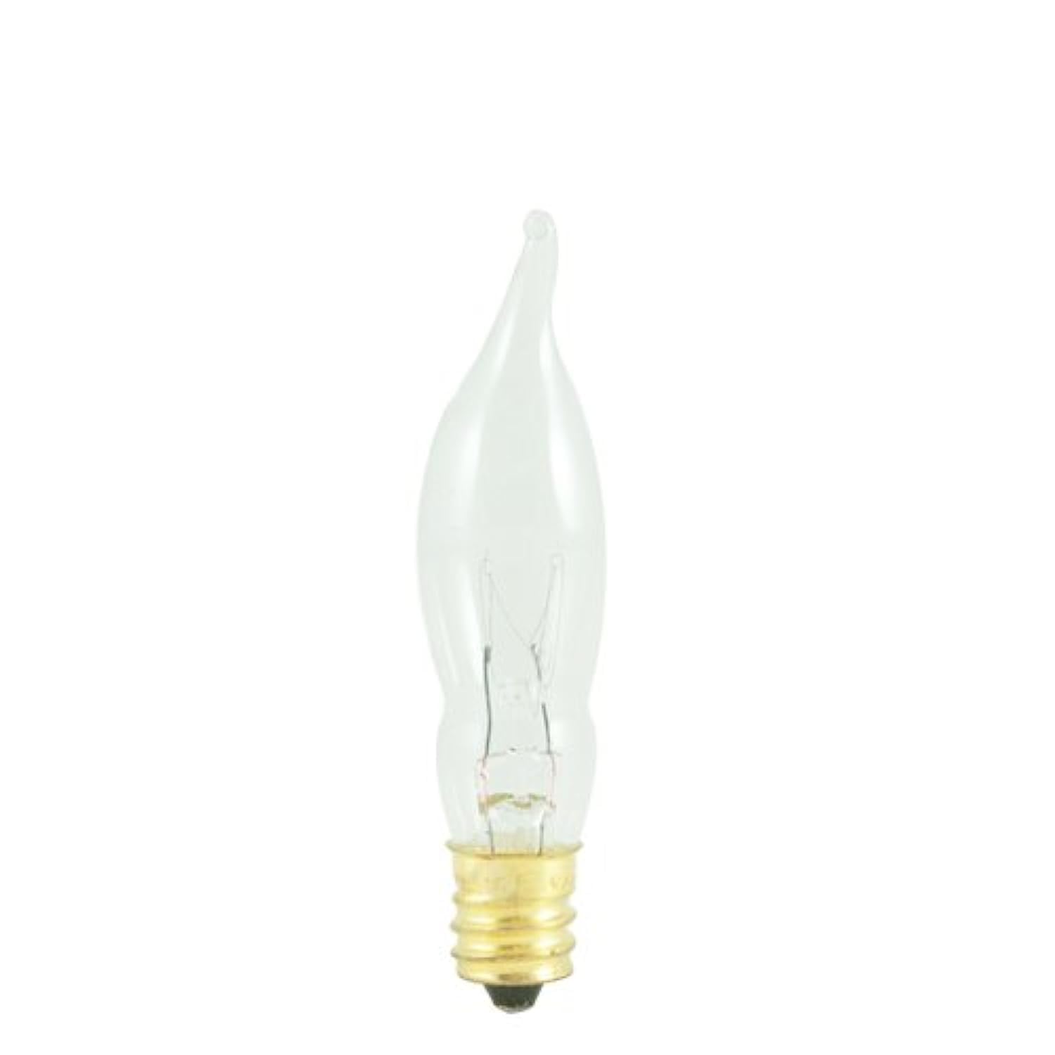 Bulbrite 7.5W flame candelabra bulb for chandeliers with clear glass and warm glow.