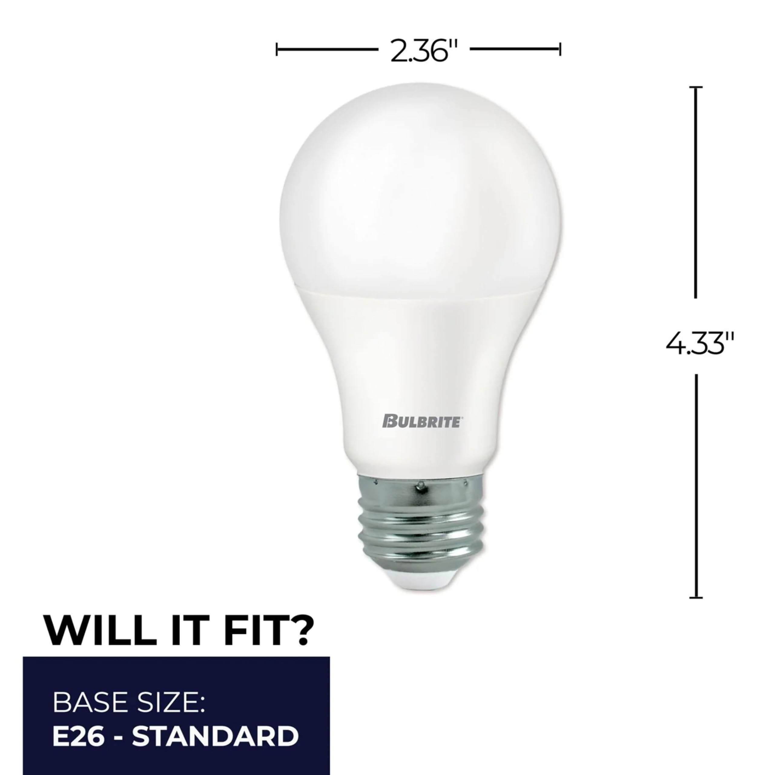 Bulbrite 774235 A19 LED bulb with E26 base for broad fixture compatibility.