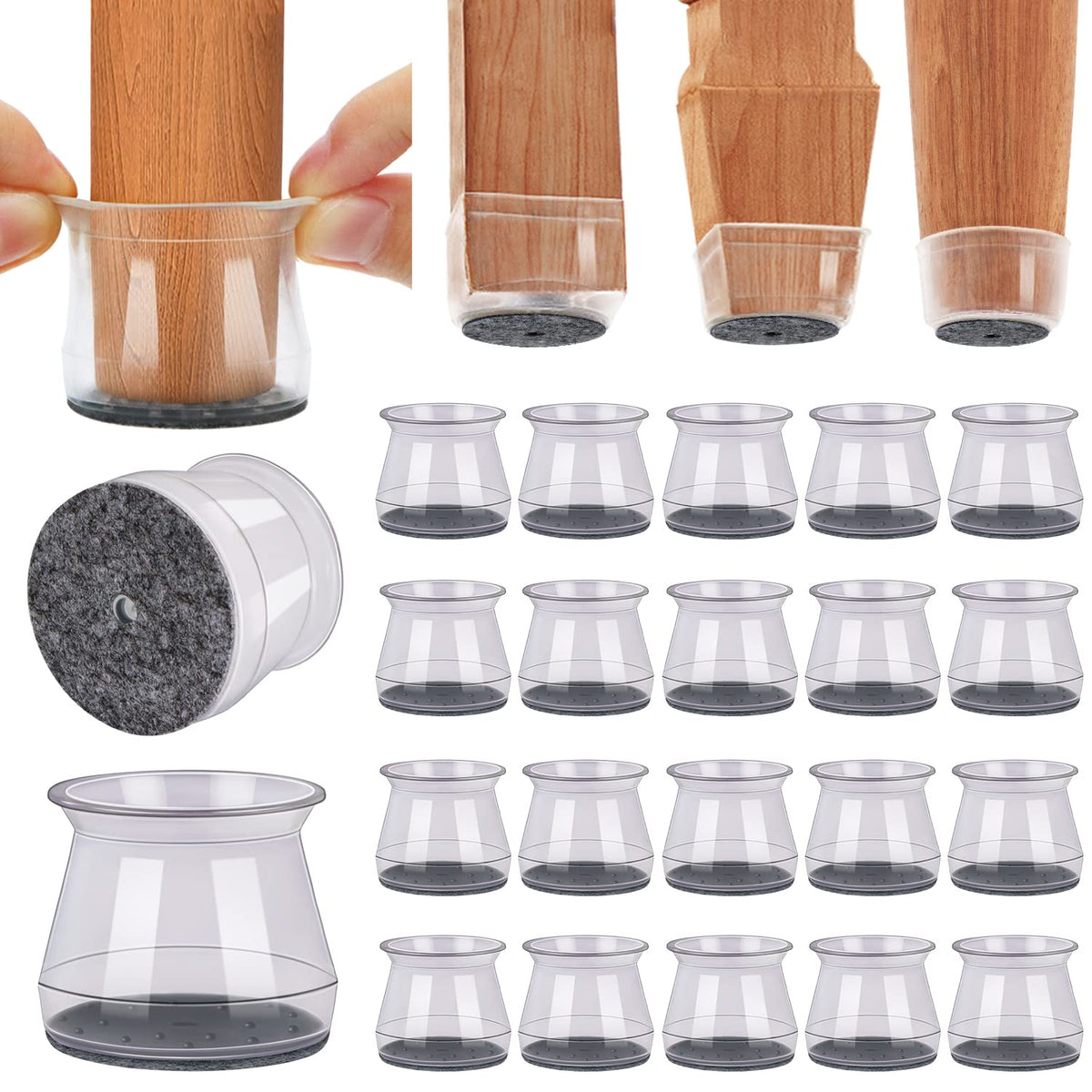BUMACO chair leg protectors with clear silicone pads protect hardwood floors from scratches