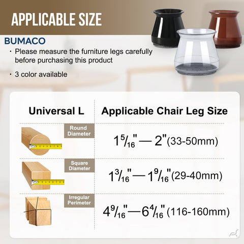 BUMACO chair leg protectors on round legs show easy protection