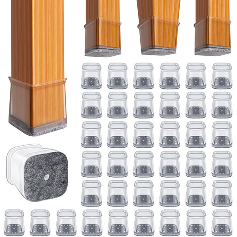 BUMACO chair leg protectors in clear square pads protecting hardwood floors from scratches