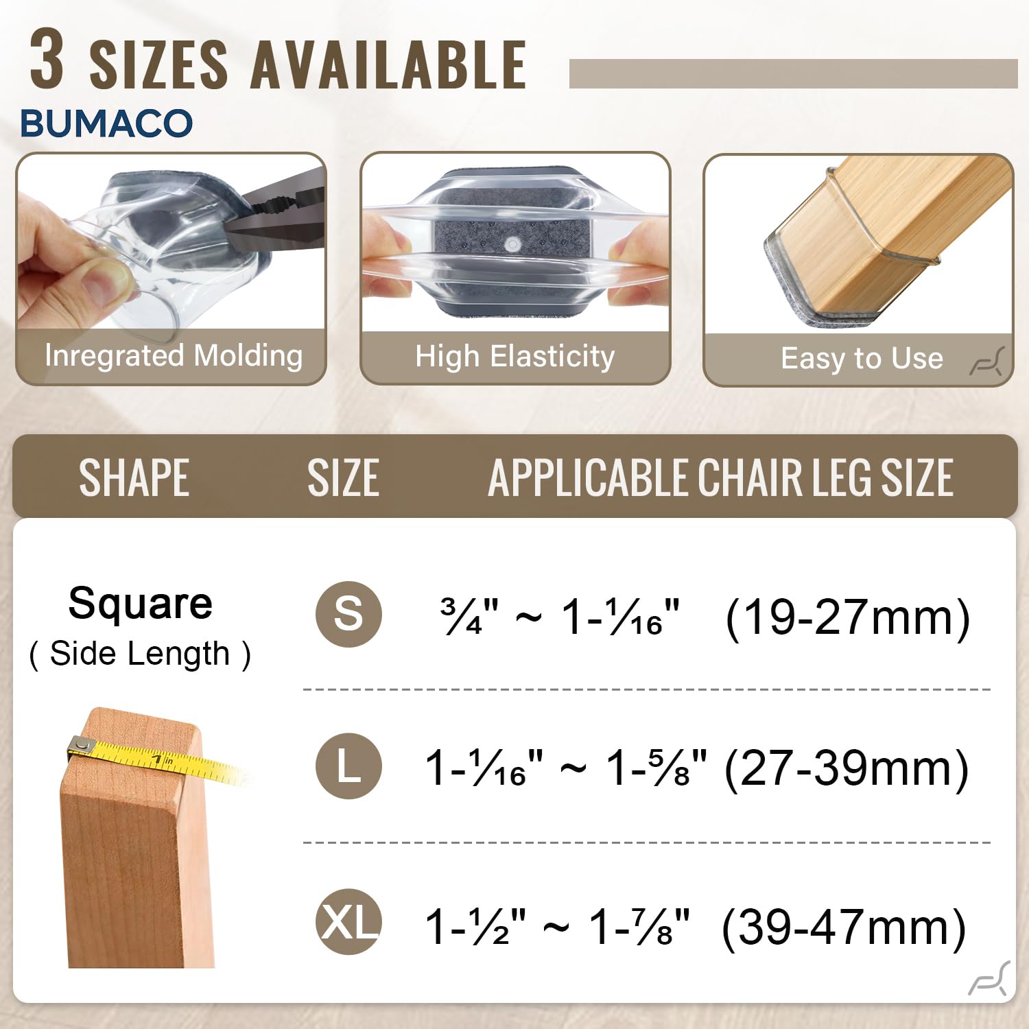 Easy installation of BUMACO chair leg covers without tools