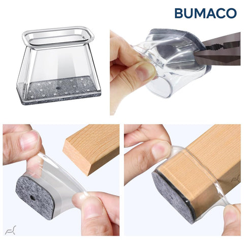 BUMACO washable, durable chair leg covers after use on floor surfaces.