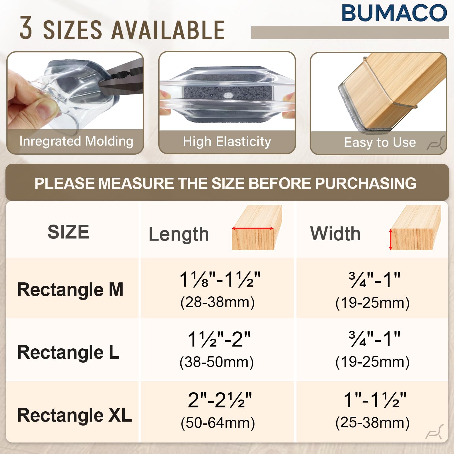 BUMACO felt-silicone bonded protectors enable tool-free installation.