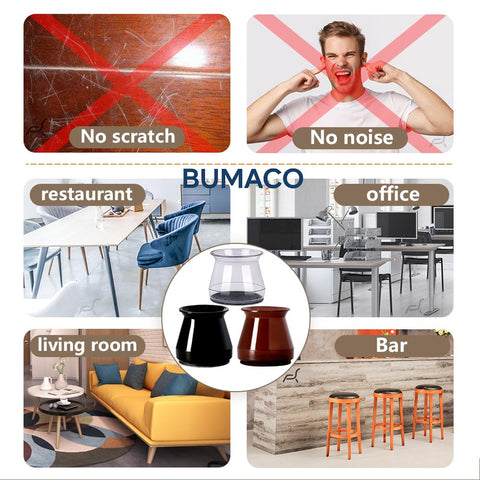 BUMACO irregular perimeter protectors fit varied chair feet shapes.