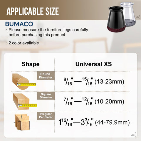 BUMACO silicone pads fitted to square chair feet for smooth movement