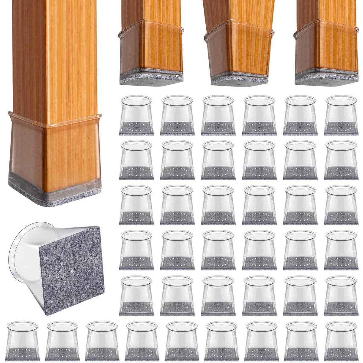 BUMACO square chair leg protector for clear XL legs (1-5/8" to 2") to protect floors