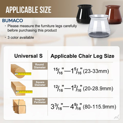 BUMACO square chair leg protectors with felt-silicone layer for quiet movement.