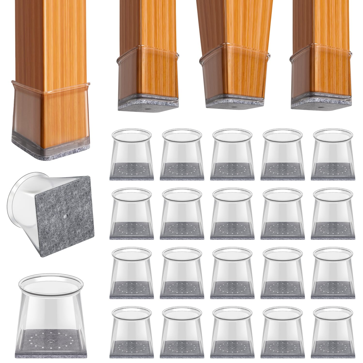BUMACO square XL chair leg protector with clear silicone pad on hardwood floor