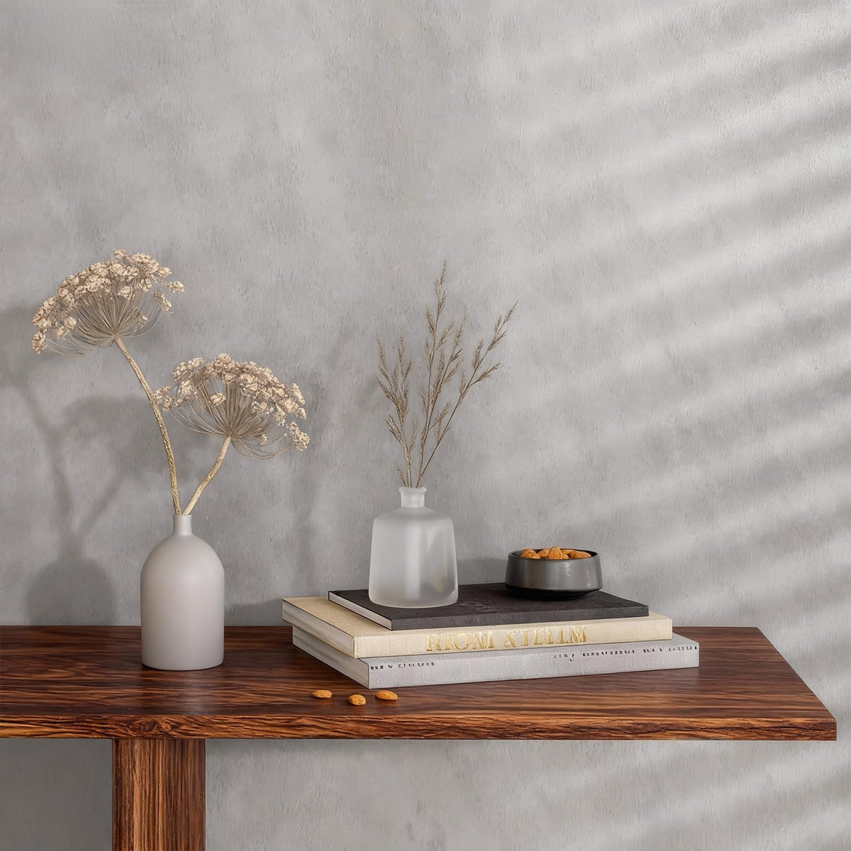 Bumoo gray-silver limewash wallpaper roll demonstrating easy, removable decor