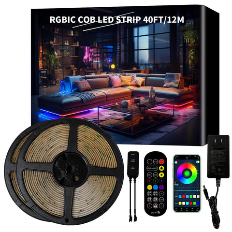 Bunacet 40ft COB RGB strip for vibrant room ambiance and color customization
