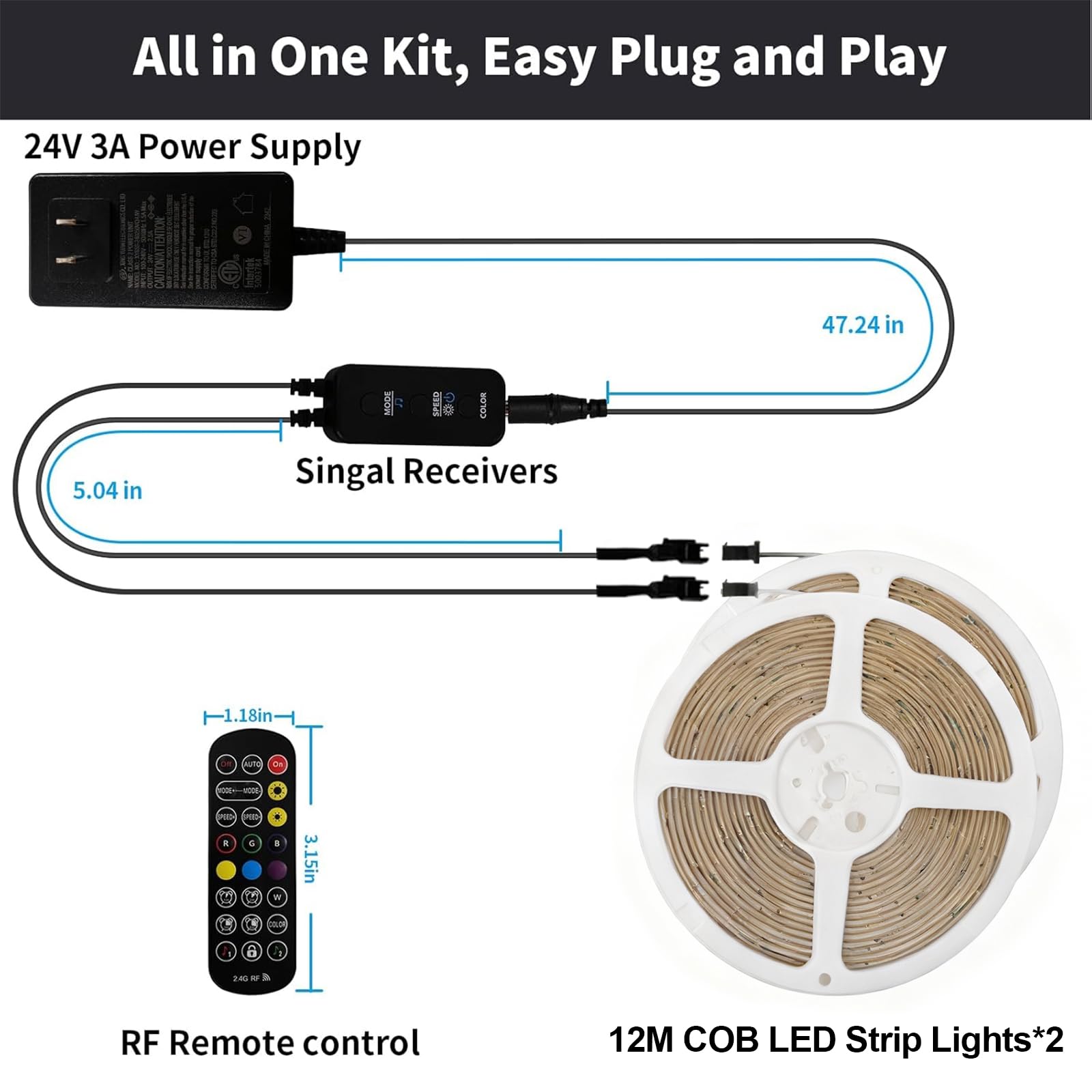 Bunacet 80ft RGB COB LED strip backlighting for gaming setups and screens