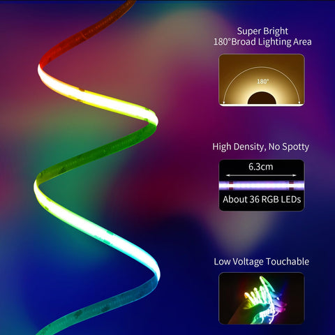 Bunacet 80ft RGB COB LED strip in music sync mode for immersive gaming