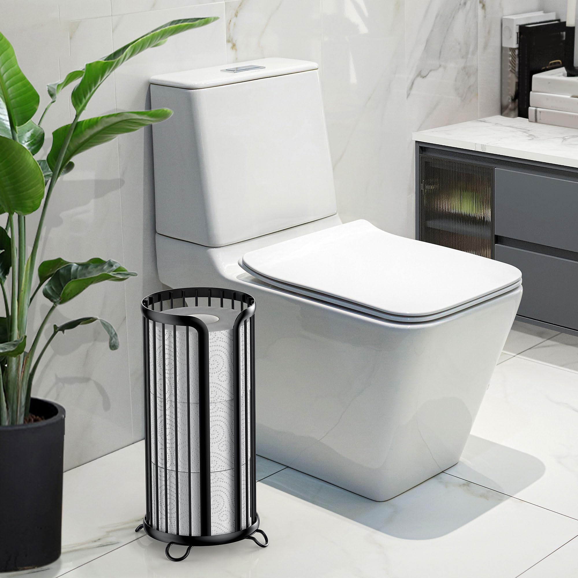 Bunoxea toilet paper holder stand front view highlights sleek black design