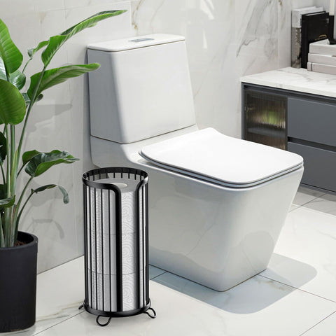 Bunoxea toilet paper holder stand front view highlights sleek black design